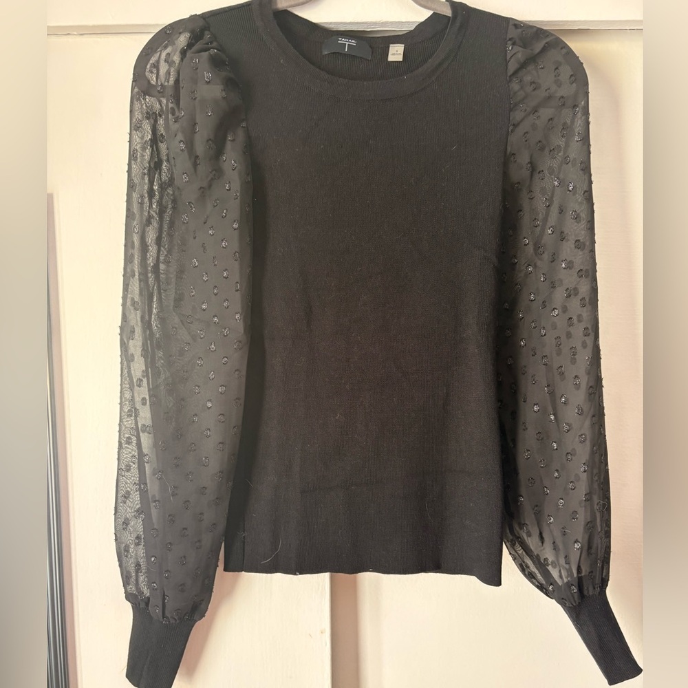 Tahari Black Top with Sheer Sleeves